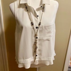 CAbi Classy White Blouse w/ Black Buttons & Frill